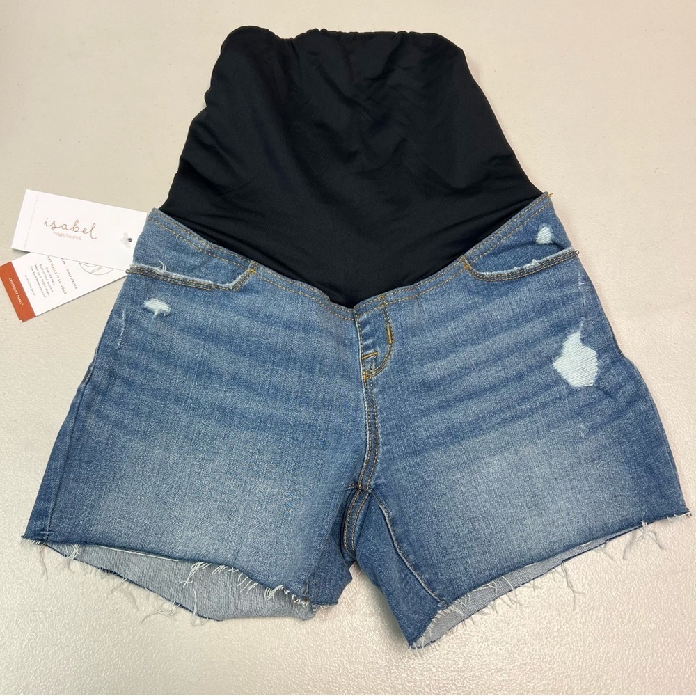 Isabel Maternity Super Stretch Blue Denim Midi Short Size 2